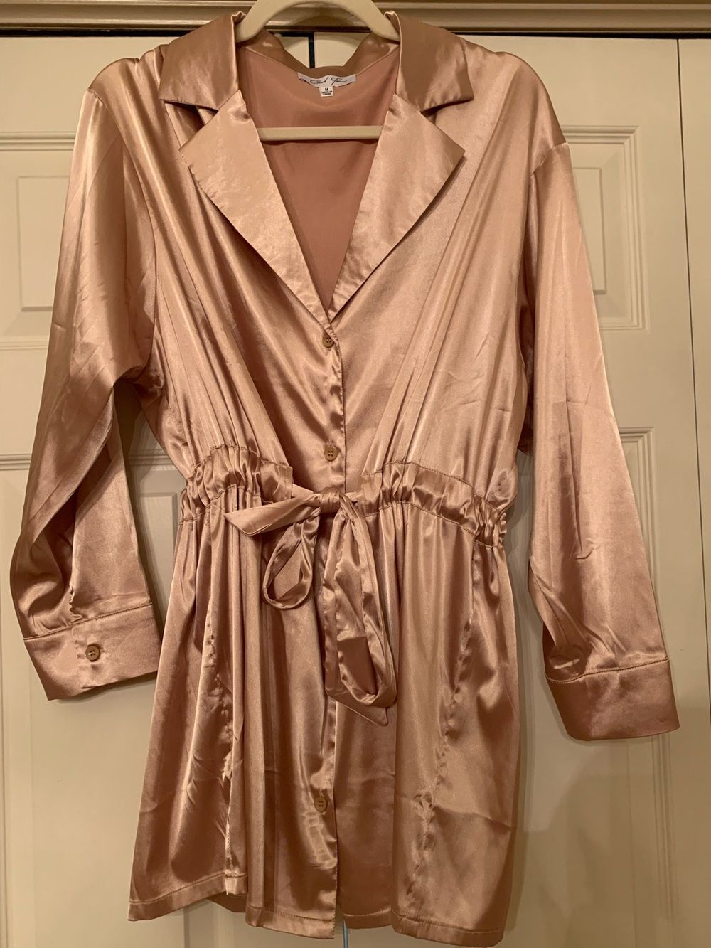 Cloud Ten Satiny Goldish Bronze Drawstring Waist Dress